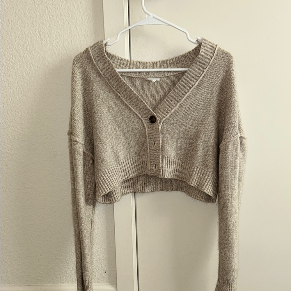 Garage Tan Cropped Cardigan Sweater